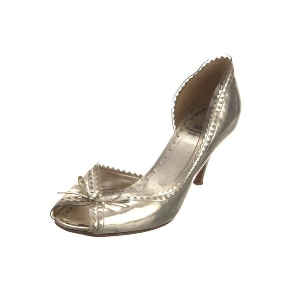 Moschino Metallic Bow Peep-Toe D'orsay Pumps - 38 - Gold - Picture 2 of 5